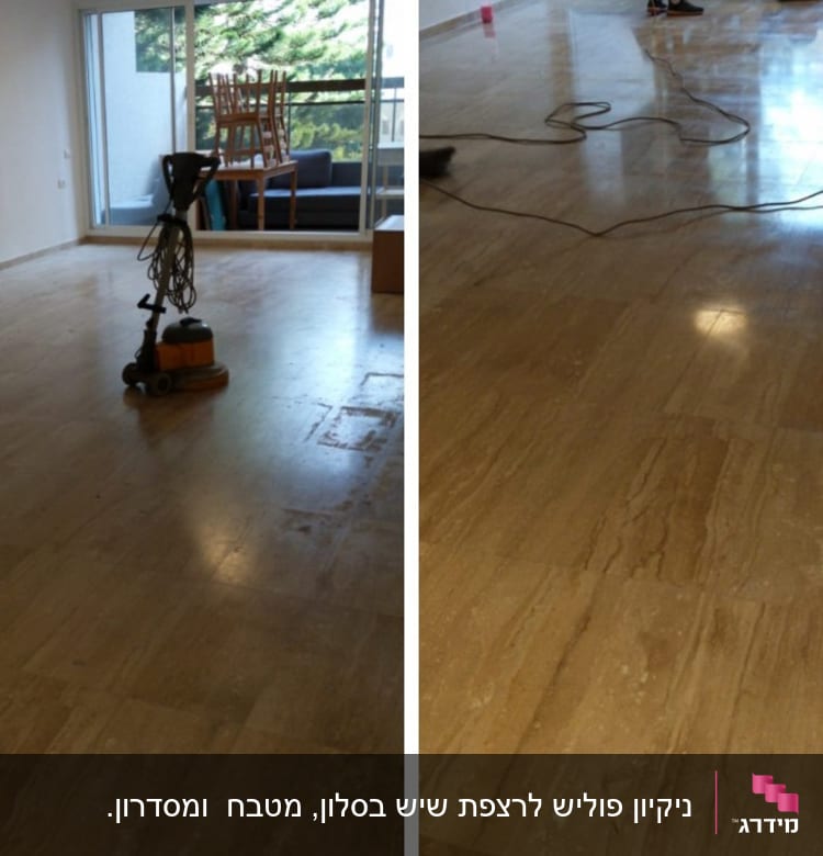 מכונת פוליש על רצפה מבריקה עם כבלים